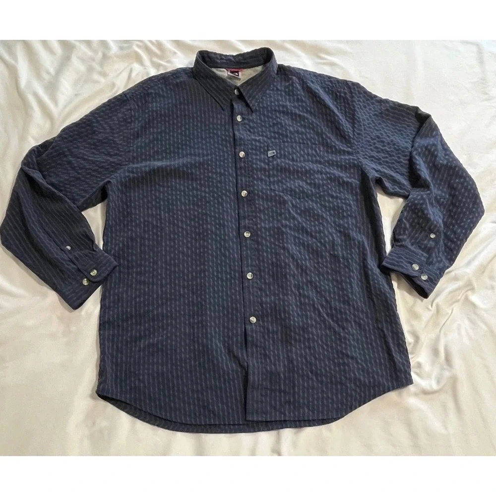 The North Face Mens Navy Blue Textured Stripe Modal Blend Button Down Shirt XL